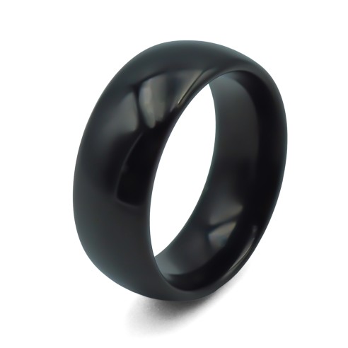 Bague tungstène - PVD Noir - intérieur confort - finition bombée - poli - largeur 8mm