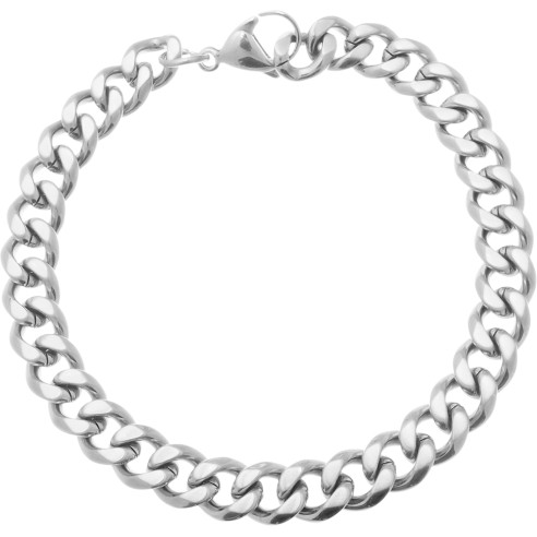 Bracelet en acier - couleur argent - maille cubaine - largeur 5mm - longeur 20cm