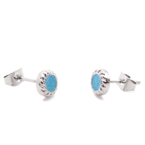 Boucles d'oreille en acier - couleur argent - dimension 6x6x2mm