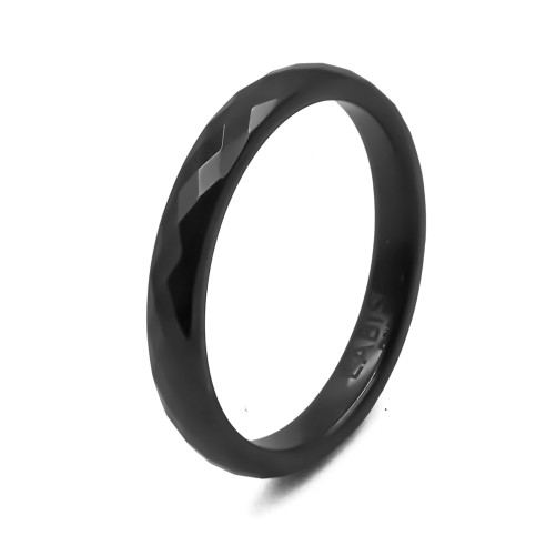 Bague en céramique noire facettée 3mm - Taille 50 à 64