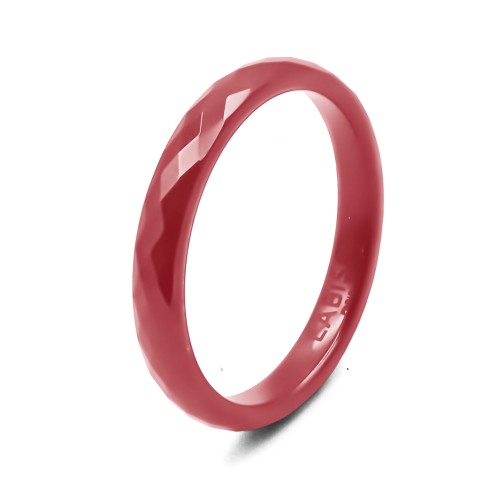 Bague en céramique rouge facettée 3mm - Taille 52 à 62