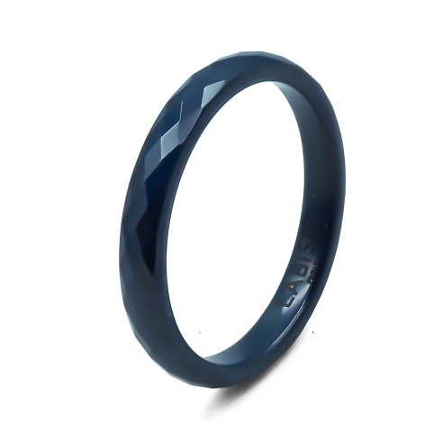 Bague en céramique bleue facettée 3mm - Taille 50 à 64