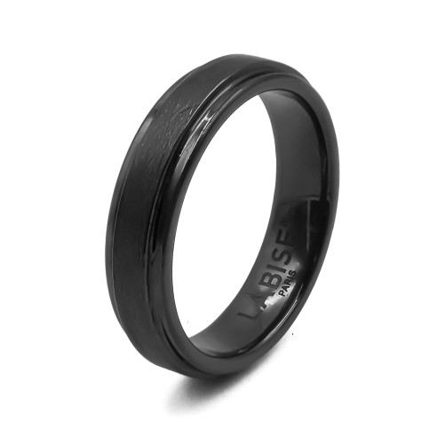 Bague en céramique noire - finition brillante et brossée - 5mm - Taille 50 à 64