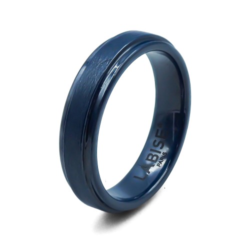 Bague en céramique bleue - finition brillante et brossée - 5mm - Taille 50 à 64