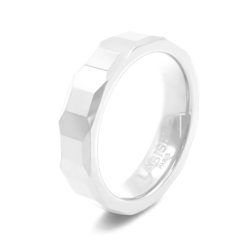 Bague en céramique blanche - facettée et finition brillante - 5mm - Taille 50 à 64