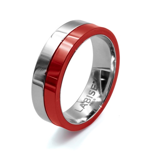 Bague en acier - céramique rouge - finition brillante - 6mm - Taille 50 à 64