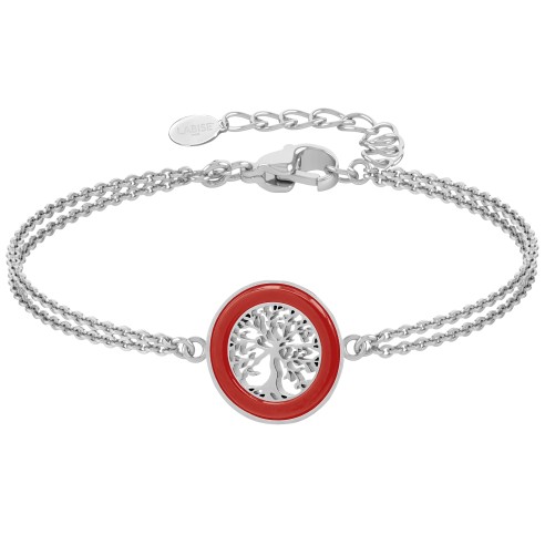 Bracelet acier - céramique rouge - arbre de vie 18mm - 15+5cm