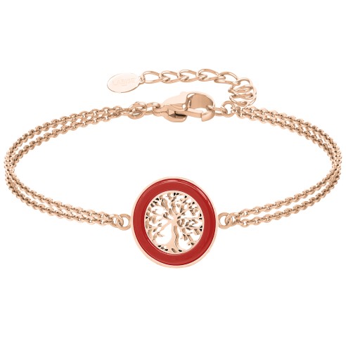 Bracelet acier - PVD rosé - céramique rouge - arbre de vie 18mm - 15+5cm