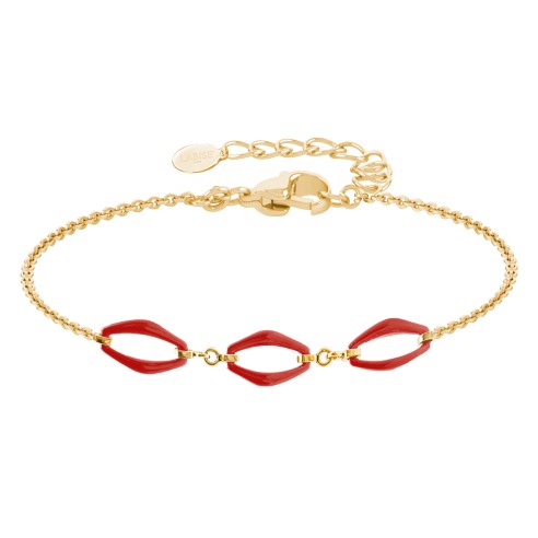 Bracelet acier - PVD doré - céramique rouge - 3 motifs 15mm - 15+5cm