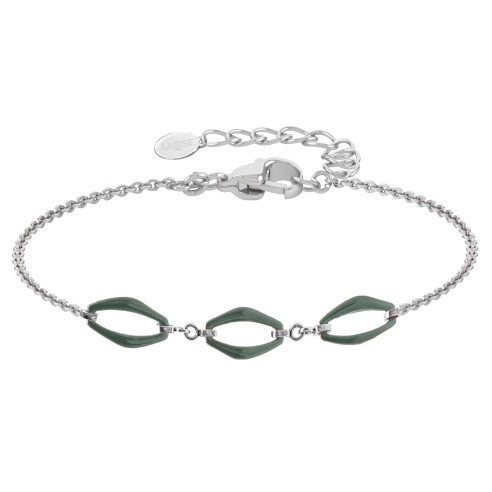 Bracelet acier - céramique verte - 3 motifs 15mm - 15+5cm