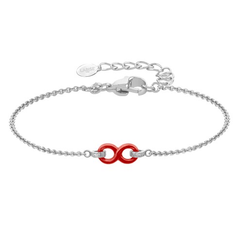 Bracelet acier - céramique rouge - zircons - infini 15x8mm - 15+5cm