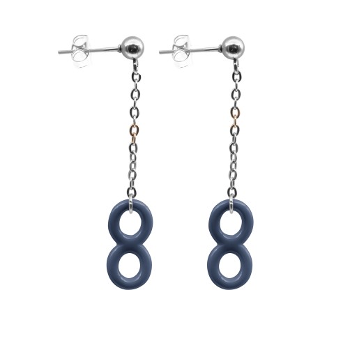 Boucles d'oreille acier - céramique bleue - infini 15x8mm - chaine 2cm