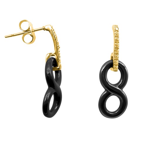 Boucles d'oreille acier - PVD doré - céramique noire - infini 15x8mm