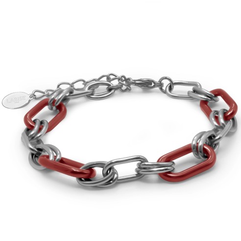 Bracelet acier - céramique rouge - composants 20x8mm - 15+5cm