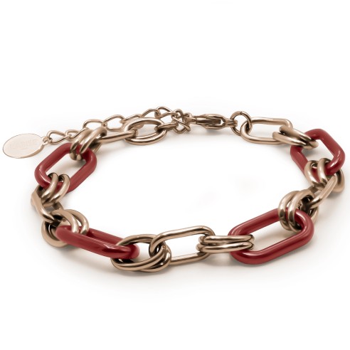 Bracelet acier - PVD rosé - céramique rouge - composants 20x8mm - 15+5cm