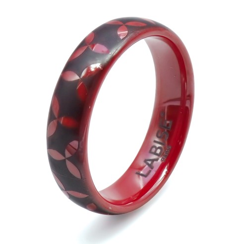 Bague céramique rouge - bombée - gravure inversée- Taille 52 à 62