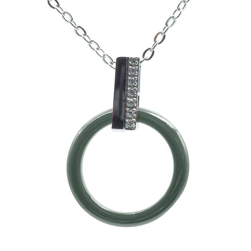 Collier acier - céramique verte - zircons - cercle 20mm - 40+10cm