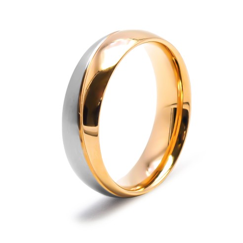 Bague en acier 2 tons - PVD doré - largeur 6mm