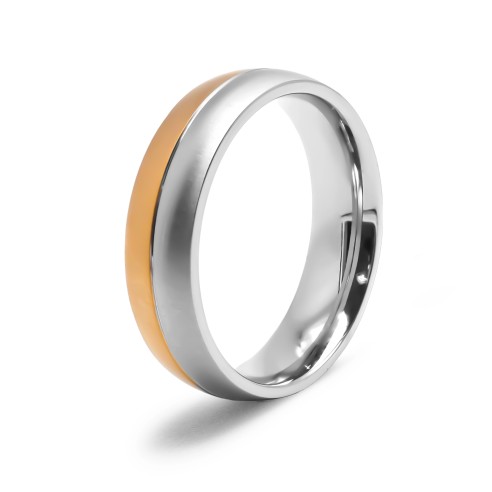 Bague en acier 2 tons - PVD doré - largeur 6mm