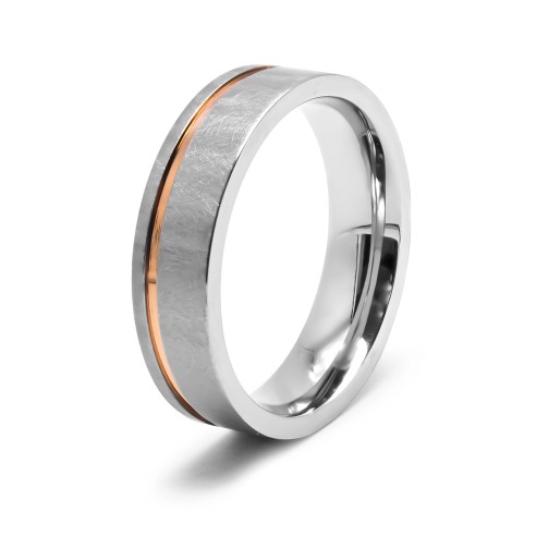 Bague en acier 2 tons - PVD rosé - largeur 6mm