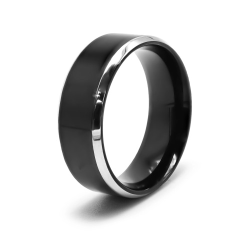 Bague en acier 2 tons - PVD noir - 6mm