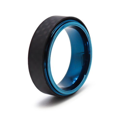 Bague en acier PVD bleu - fibre de carbone