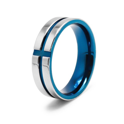 Bague en acier 2 tons - PVD bleu - 8mm