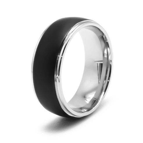 Bague en acier 2 tons - PVD noir - 8mm