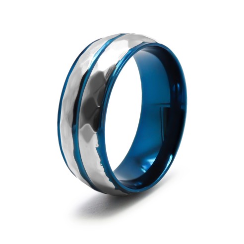 Bague en acier 2 tons - PVD bleu - 8mm