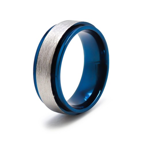 Bague en acier 2 tons - PVD bleu - 8mm