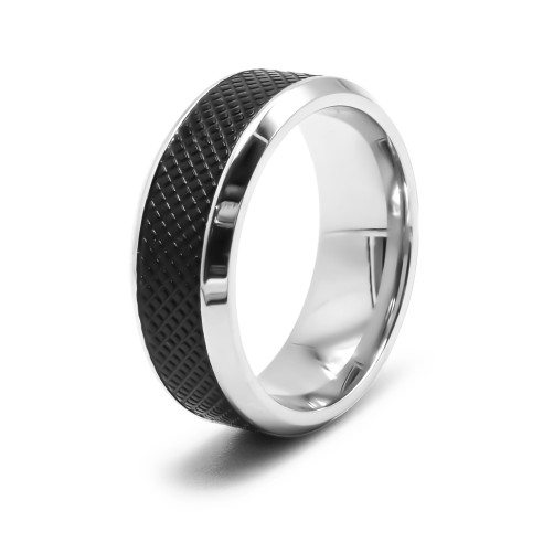 Bague en acier 2 tons - PVD noir - 8mm