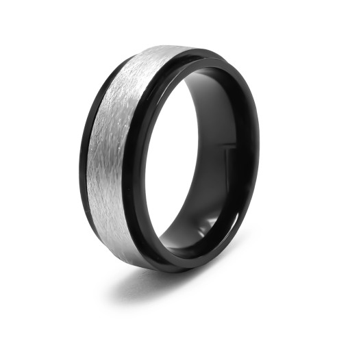 Bague en acier 2 tons - PVD noir - 8mm