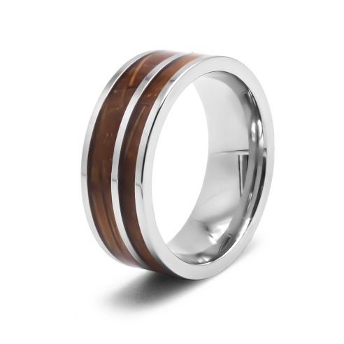 Bague en acier  - 8mm - bois