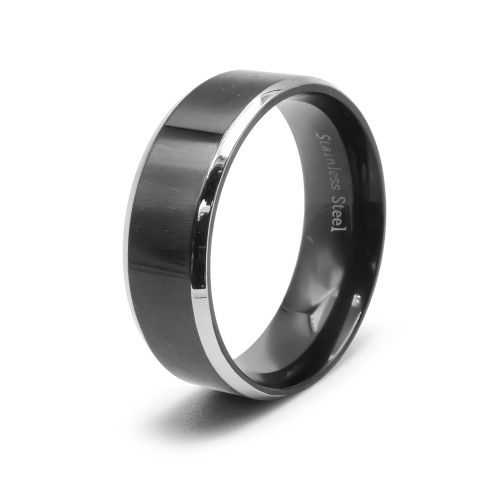 Bague en acier 2 tons - PVD noir - 8mm