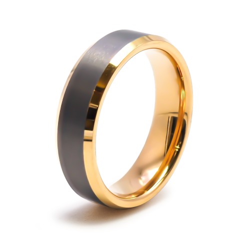 Bague tungstène - intérieur confort doré 18k - effet brossé - largeur 6mm