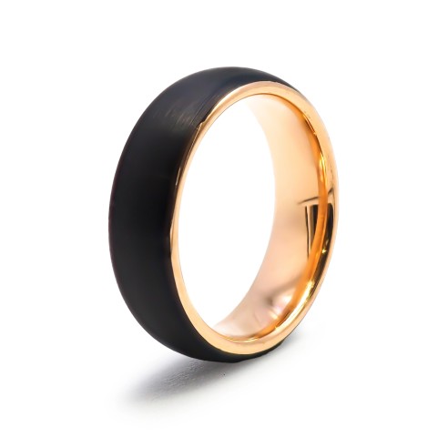 Bague tungstène - 2 tons - intérieur rosé - extérieur pvd noir finition lisse - largeur 6mm