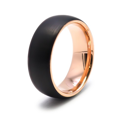 Bague tungstène - 2 tons - intérieur rosé - extérieur pvd noir finition lisse - largeur 8mm