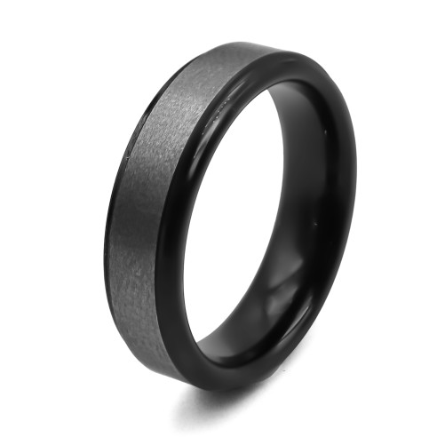 Bague tunsgtène - PVD noir - intérieur confort - finition couleur argent brossé matte - largeur 6mm