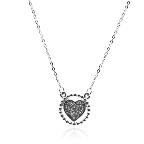 Collier en acier - couleur argent - maille forçat - pendentif coeur 15x14x2mm - zircons - 38+7cm