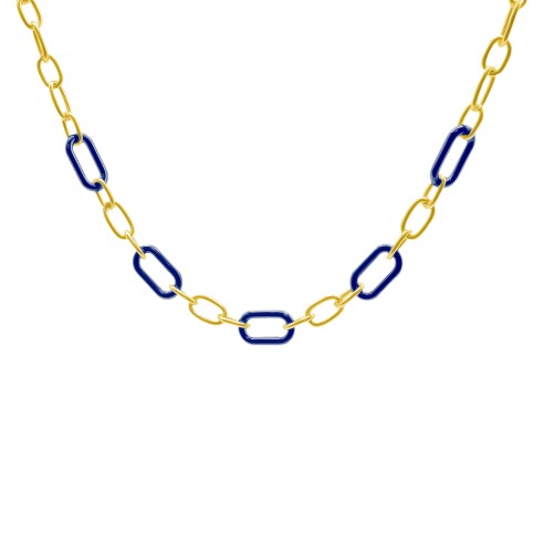 Collier acier - PVD doré - céramique bleue - composants 15x8mm - 40+10cm