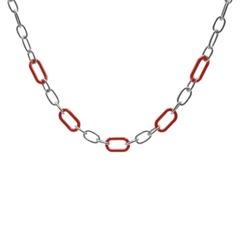 Collier acier - céramique rouge - composants 20x8mm - 40+10cm