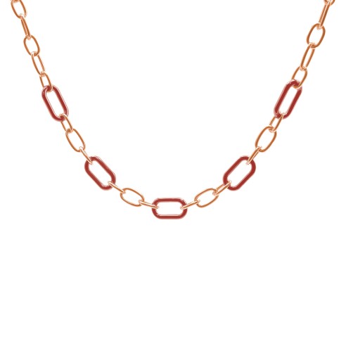 Collier acier - PVD rosé - céramique rouge - composants 20x8mm - 40+10cm