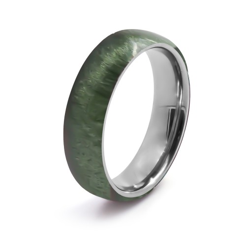 Bague en tungstène - bois teinté vert - largeur 6mm - Taille 58 à 70