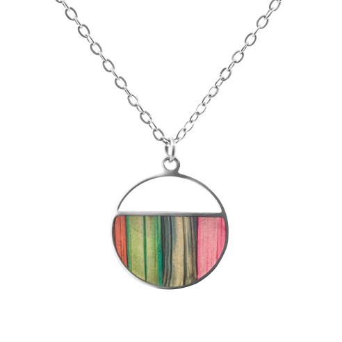 Collier acier - bois teinté multicolore clair - diamètre 22mm - 42+10cm