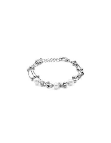 Bracelet acier 2 rangs - perles naturelles - 15+4cm