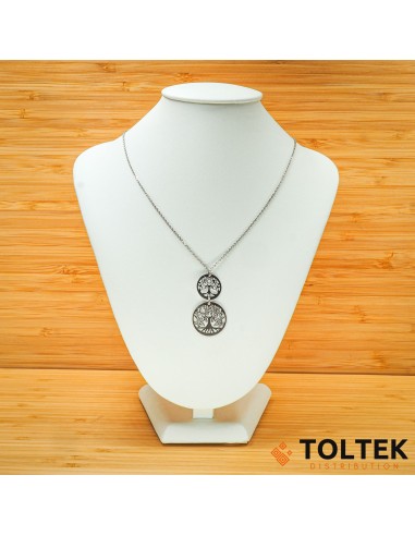 Collier argent rhodié - 3,70g - 2 arbres de vie pendants - 39cm + 5 cm