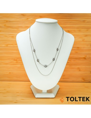 Collier argent rhodié - 3,40g - 5 arbres de vie - double chaîne - 38cm + 4 cm