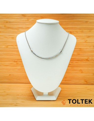 Collier argent rhodié - 5,80g - chaîne maille pop-corn et tennis blanc au centre - 38cm + 5cm