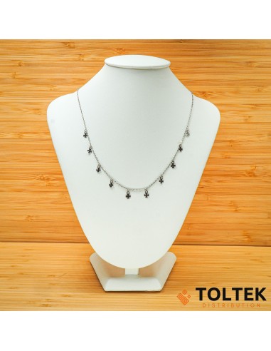 Collier argent rhodié - 2,90g - 10 trèfles à 4 feuilles pendants - 38cm + 5cm