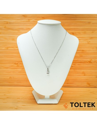 Collier argent rhodié - 2,60g - chaîne - goutte et pendentif zircon coeur - 37cm + 3cm